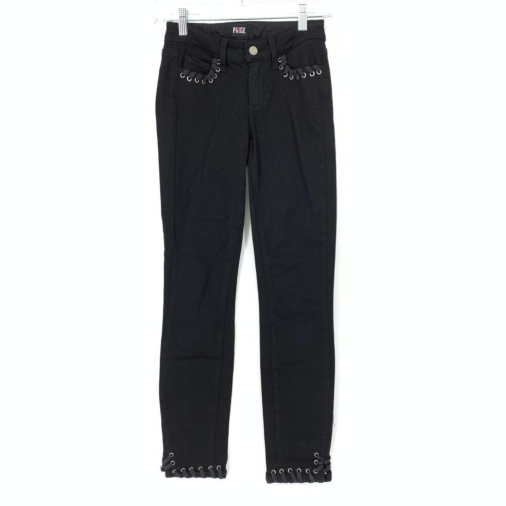 Paige Women's Size 23 Verdugo Ankle Skinny Jeans Laced Detail Black